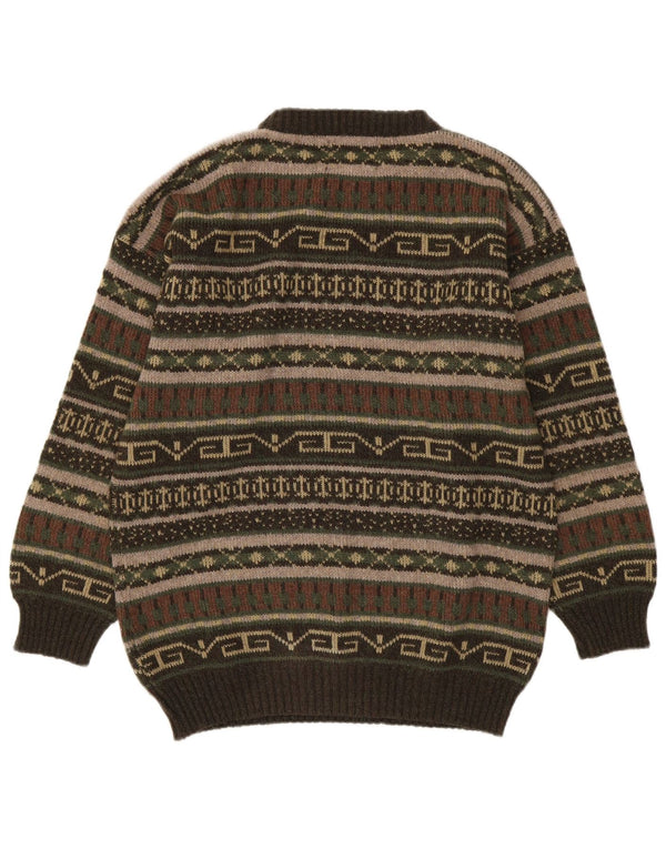 Le Laureat Mens Crew Neck Jumper Sweater Medium Khaki Geometric Wool