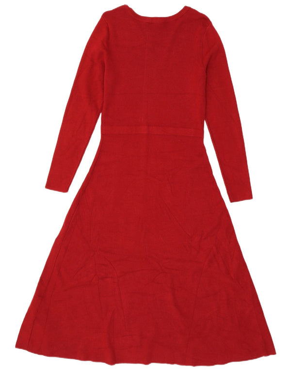 Phase Eight Womens Long Sleeve Jumper Dress UK 12 Medium Burgundy Viscose