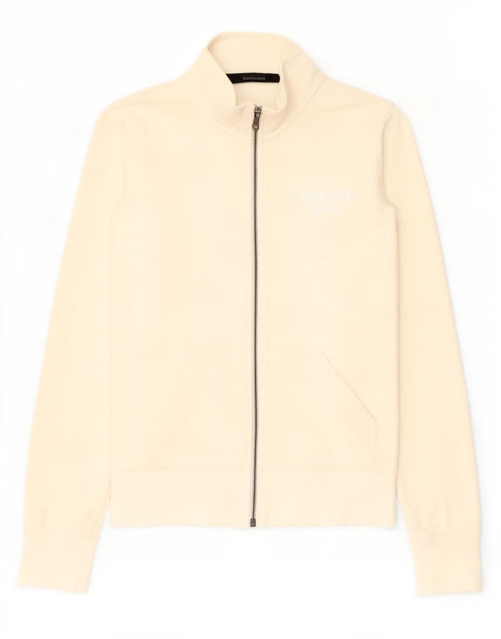 Calvin Klein Jeans Womens Tracksuit Top Jacket UK 12 Medium Off White