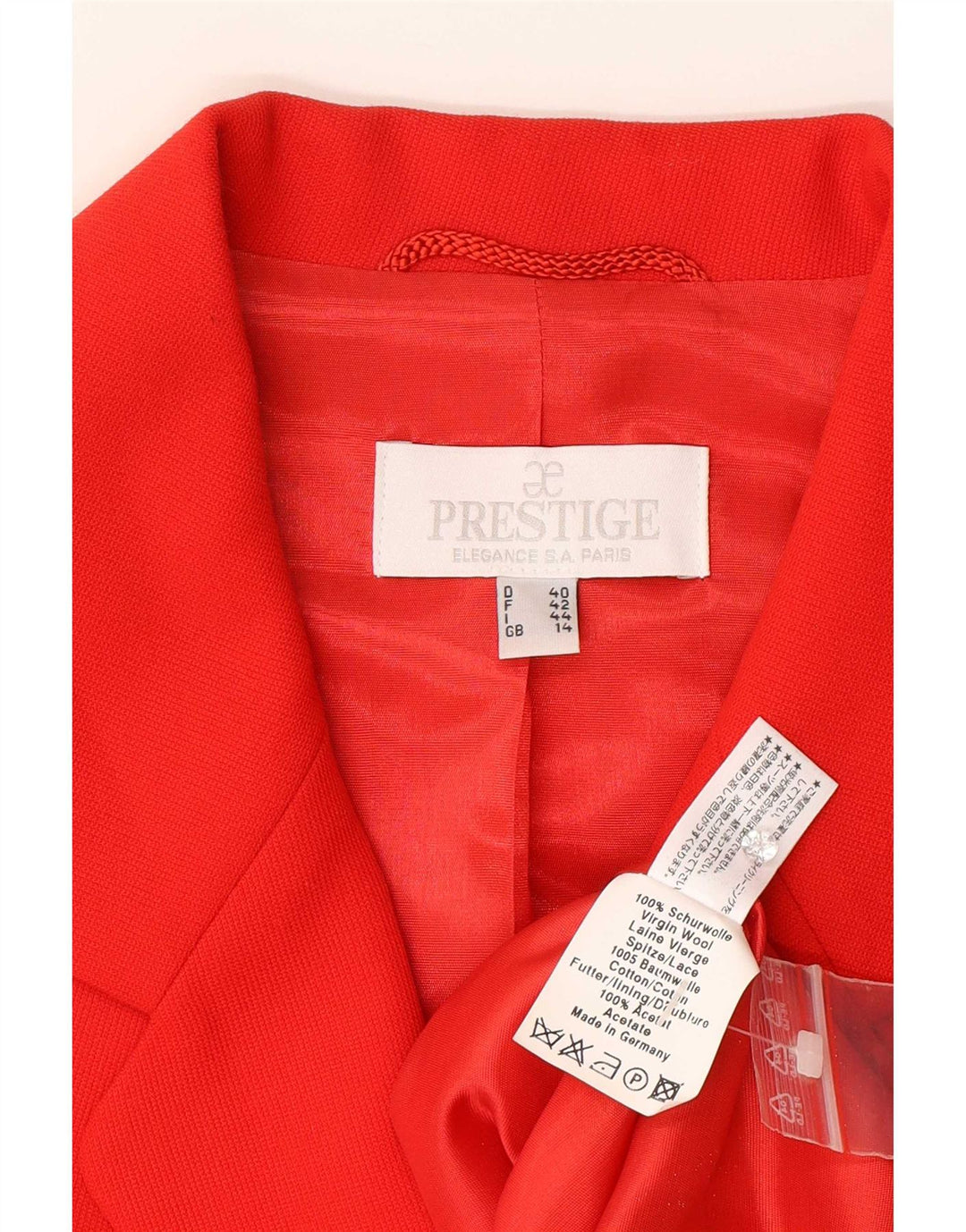 Prestige Womens 3 Button Blazer Jacket UK 14 Medium Red Floral Virgin Wool