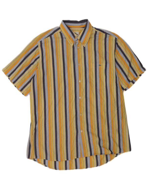 Lacoste Mens Short Sleeve Shirt Size 42 Large Multicoloured Striped Cotton