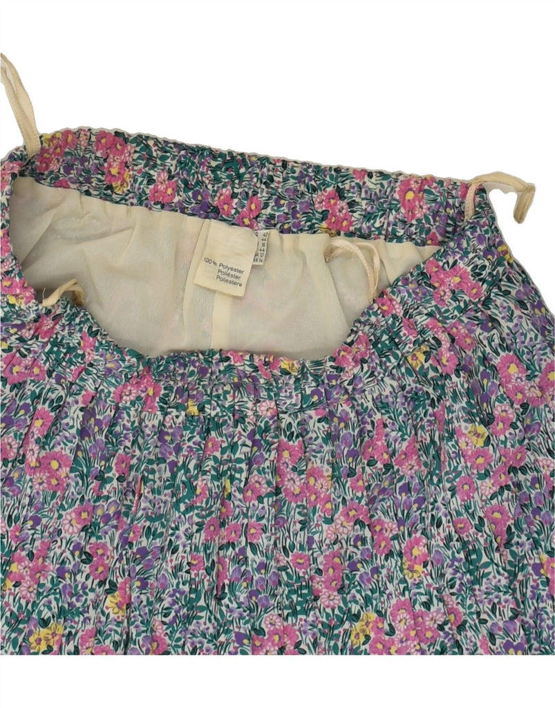 VINTAGE Womens Knife Pleated Skirt UK 16 Large W32 Blue Floral Polyester Vintage Vintage and Second-Hand Vintage from Messina Hembry 