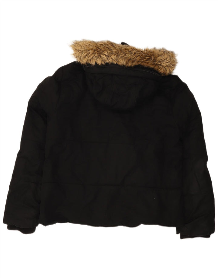 Jack Wills Womens Hooded Padded Jacket UK 14 Large Black Polyester
