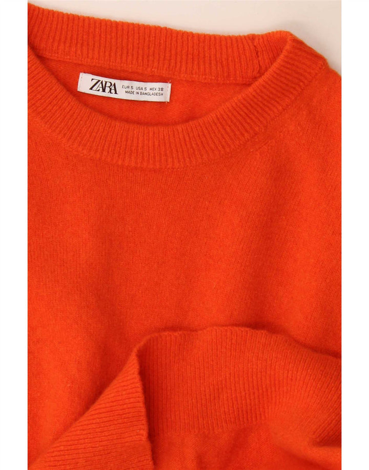 Zara Mens Crew Neck Jumper Sweater Small Orange