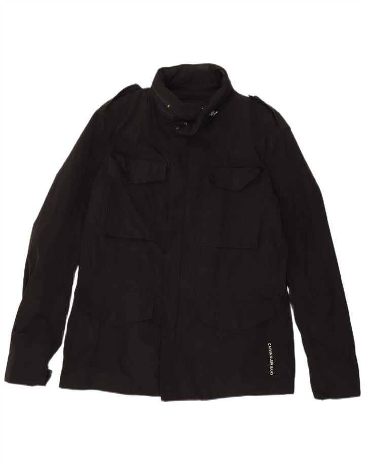 Calvin Klein Jeans Mens Military Jacket UK 40 Large Black Polyester