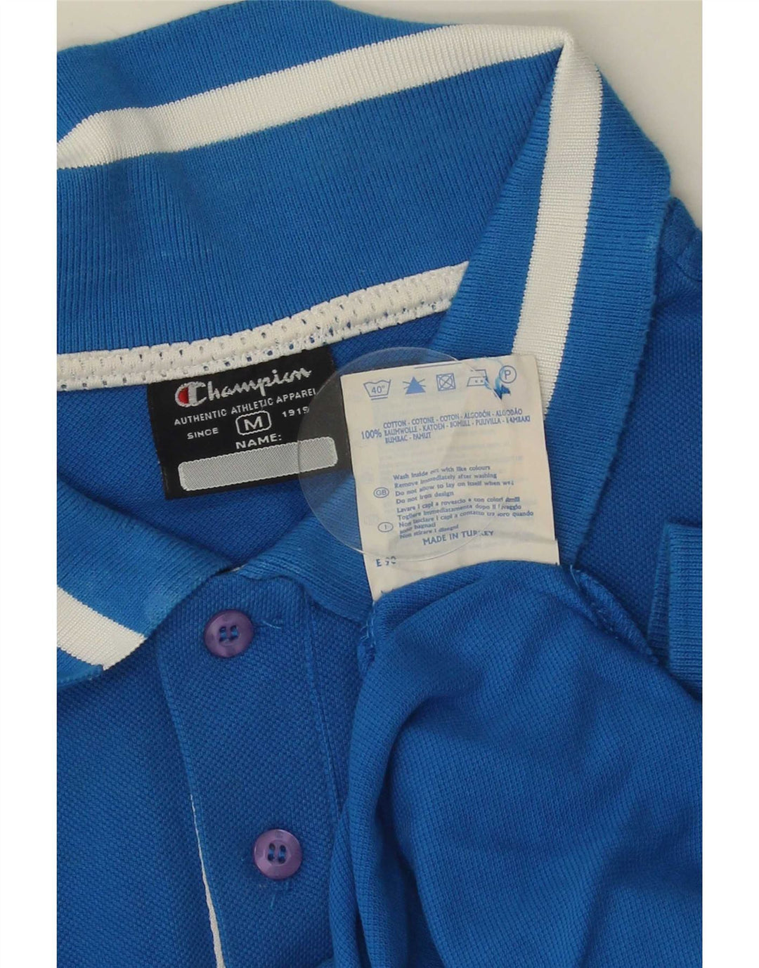 Champion Mens Polo Shirt Medium Blue Striped Cotton