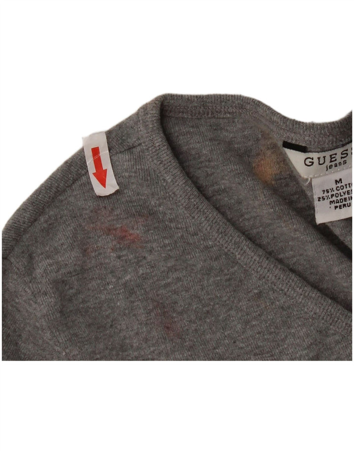 Guess Womens Crop Top Long Sleeve UK 12 Medium Grey Cotton