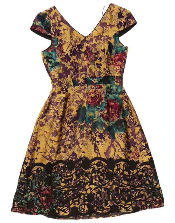 Monsoon Womens A-Line Dress UK 8 Small Yellow Floral Viscose