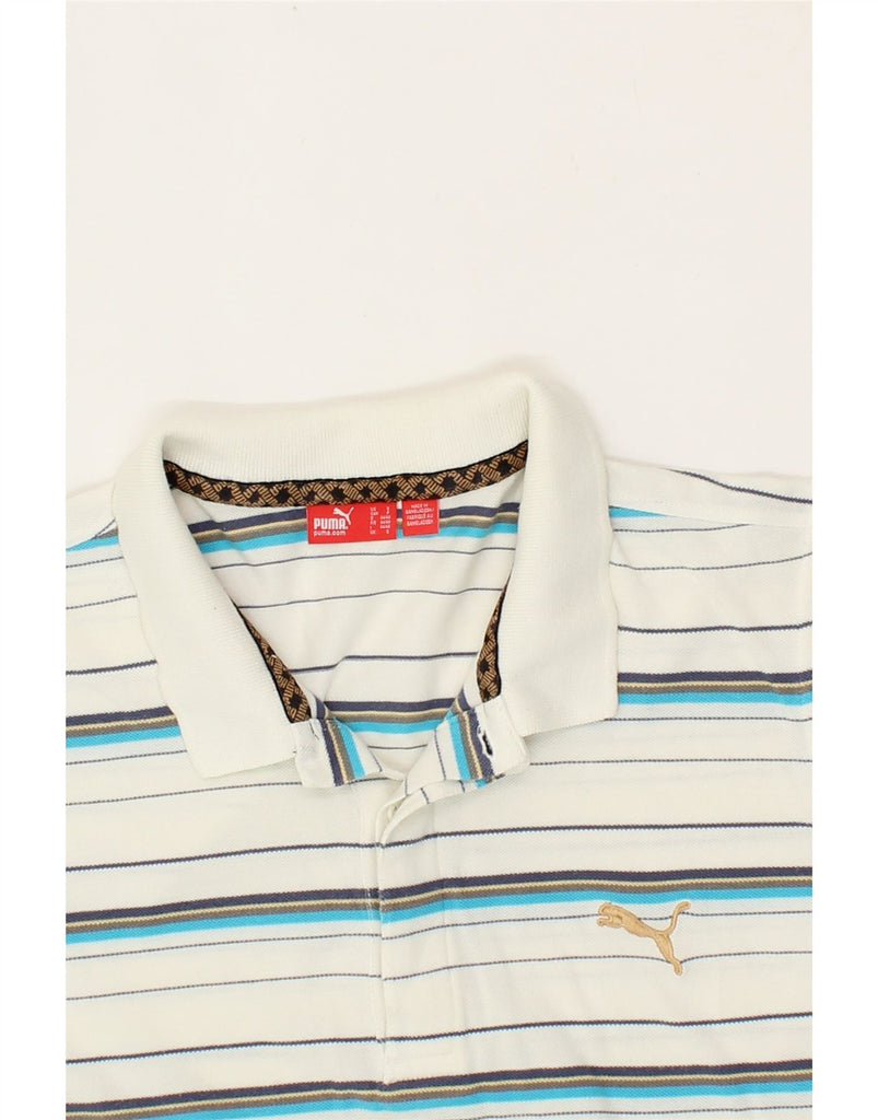 PUMA Mens Polo Shirt Small White Striped Cotton Vintage Puma and Second-Hand Puma from Messina Hembry 