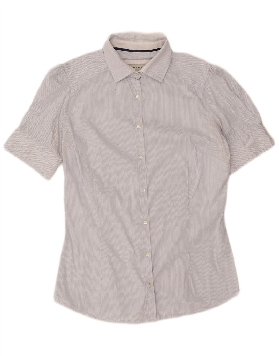 Zara Womens Short Sleeve Shirt UK 14 Medium White Pinstripe