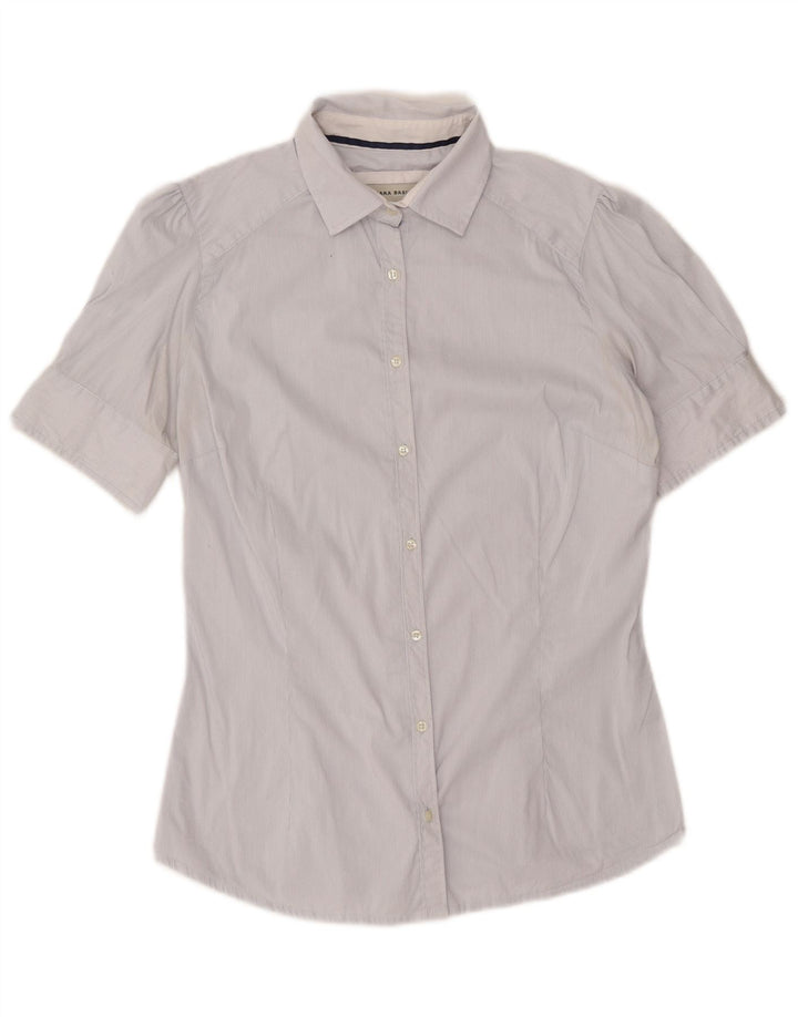 Zara Womens Short Sleeve Shirt UK 14 Medium White Pinstripe