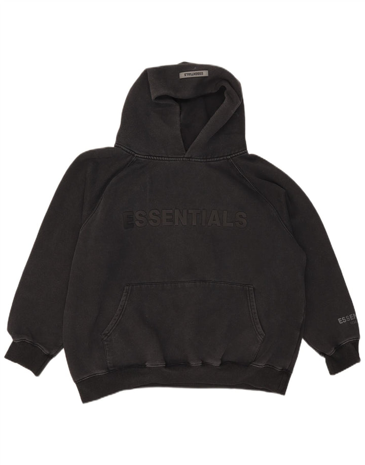 Essentials Womens Graphic Oversized Hoodie Jumper UK 14 Large Black Cotton