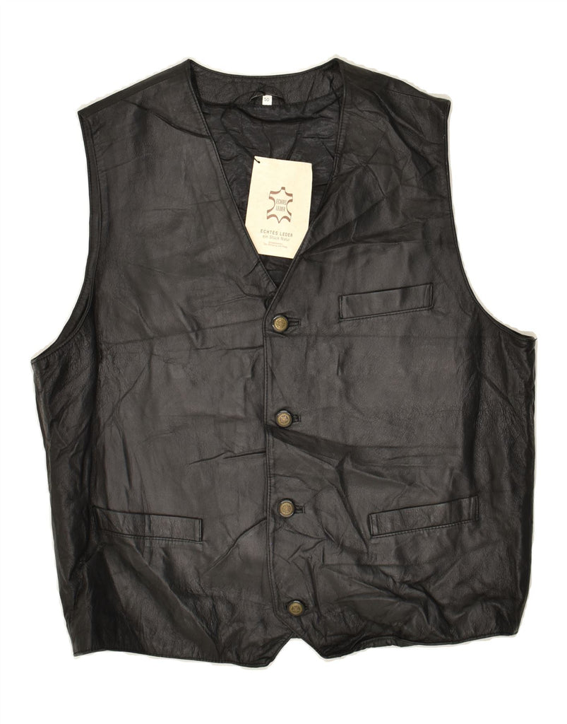 VINTAGE Mens Leather Waistcoat IT 50 Medium Black Leather Vintage Vintage and Second-Hand Vintage from Messina Hembry 