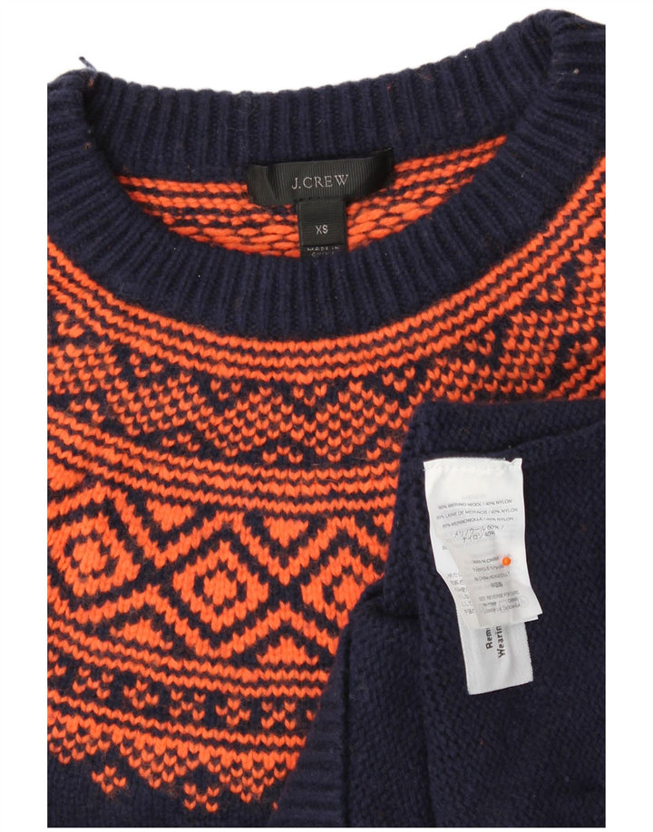 J. CREW Womens Crew Neck Jumper Sweater UK 6 XS Navy Blue Fair Isle