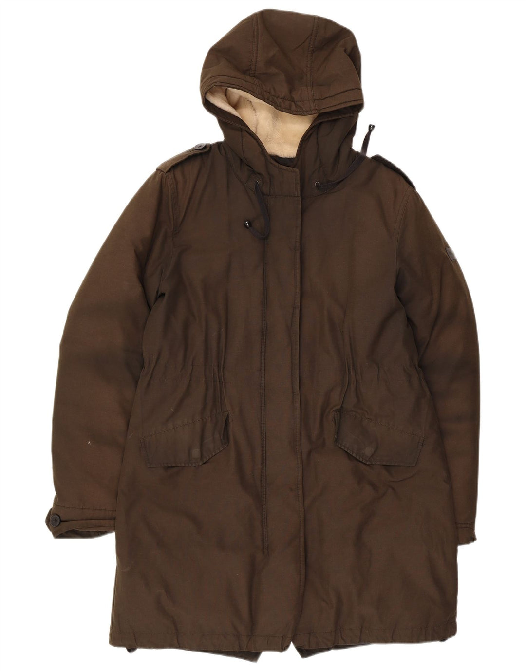 WRANGLER Womens Hooded Parka Jacket UK 14 Medium Khaki Cotton