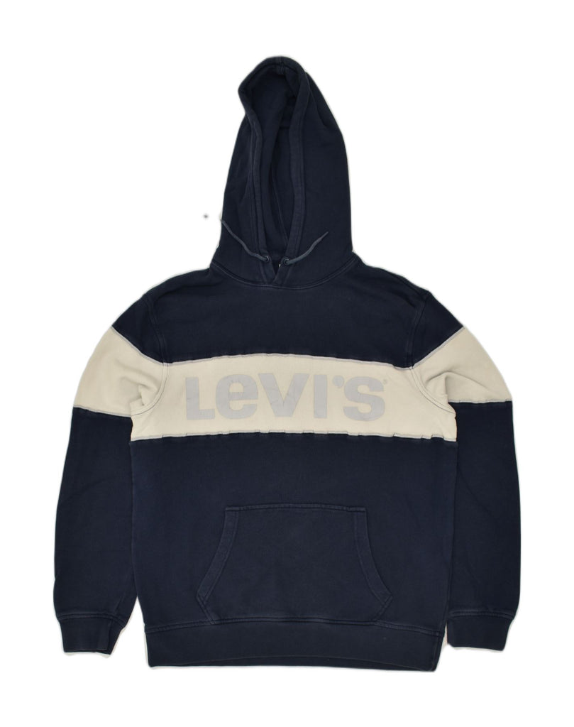 LEVI'S Mens Graphic Hoodie Jumper Large Navy Blue Colourblock Cotton | Vintage Levi's | Thrift | Second-Hand Levi's | Used Clothing | Messina Hembry 