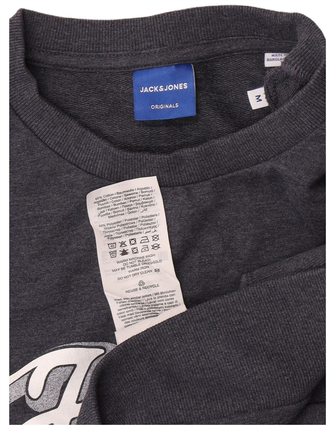 Jack & Jones Mens Graphic Sweatshirt Jumper Medium Blue Flecked Cotton