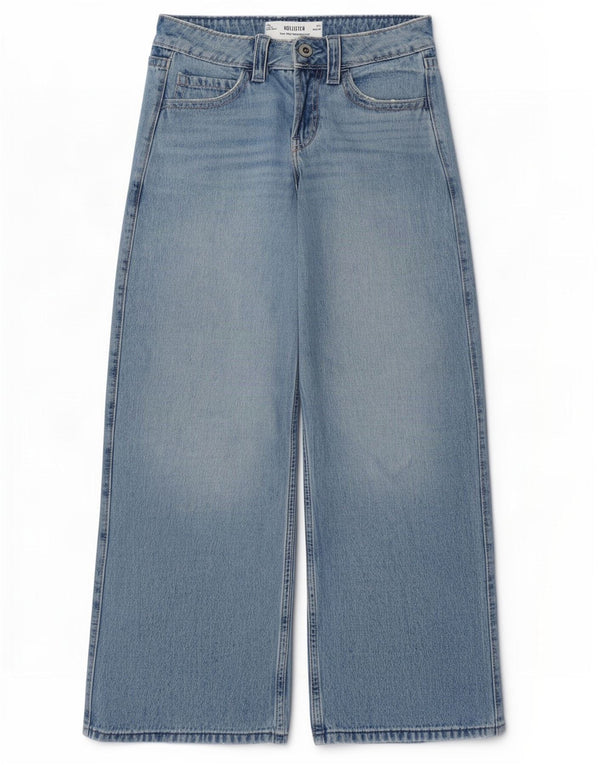 Hollister Womens Super Baggy Low Waist Wide Leg Jeans US 0 XS W24 L30 Blue