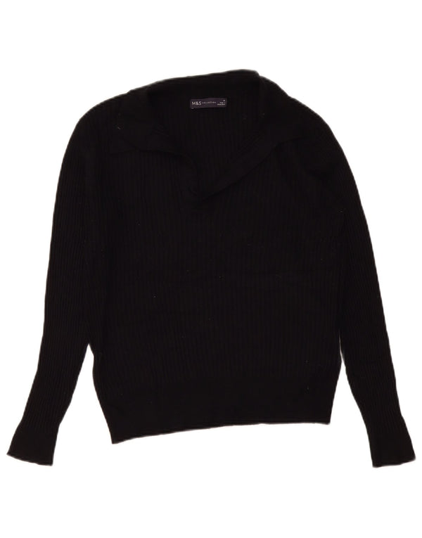 Marks & Spencer Womens Polo Neck Jumper Sweater UK 14 Large Black Viscose