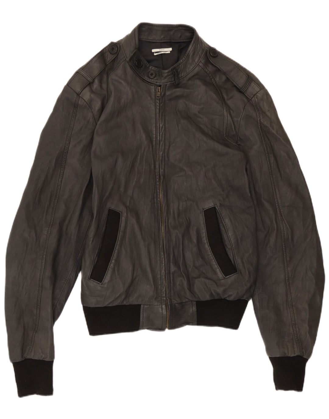 Sasch Mens Military Leather Jacket UK 40 Large Black