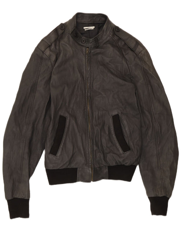 Sasch Mens Military Leather Jacket UK 40 Large Black