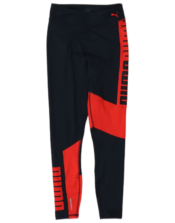 Puma Womens Graphic Leggings UK 4 XS Navy Blue Colourblock