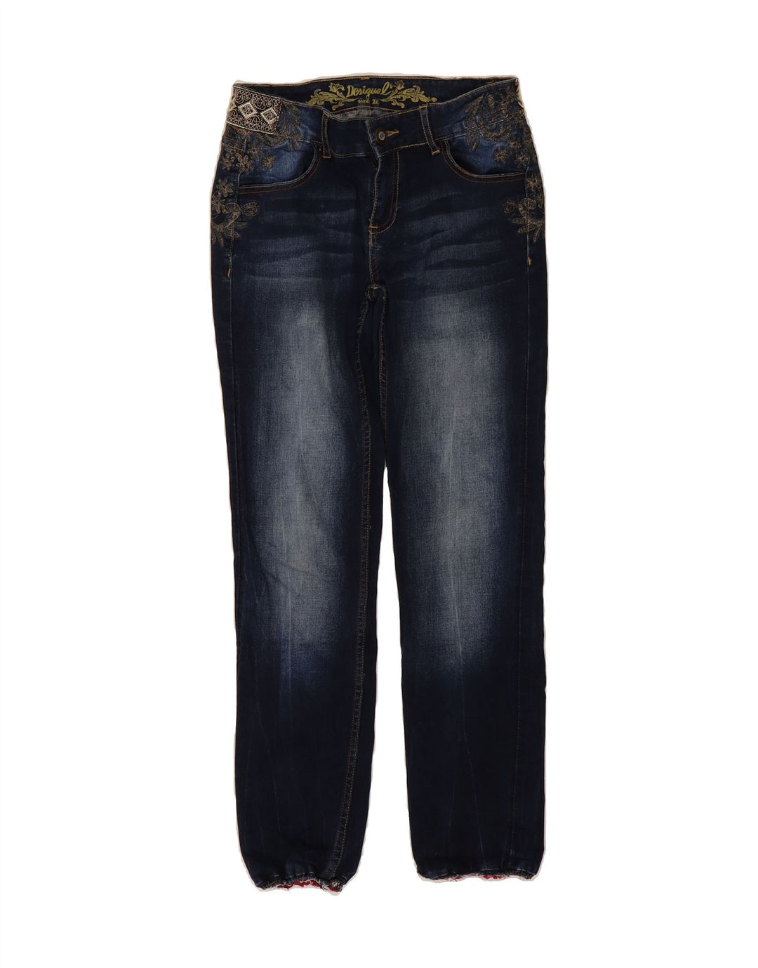 DESIGUAL Womens Slim Jeans W26 L27 Navy Blue Floral Vintage Desigual and Second-Hand Desigual from Messina Hembry 