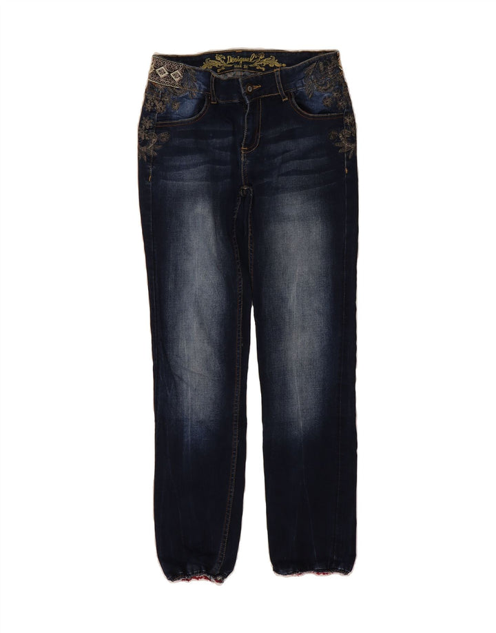 DESIGUAL Womens Slim Jeans W26 L27 Navy Blue Floral Vintage Desigual and Second-Hand Desigual from Messina Hembry 