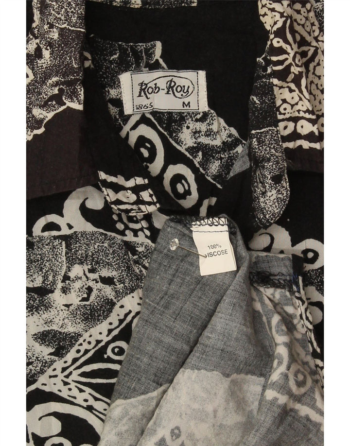 Rob Roy Mens Short Sleeve Shirt Medium Black Patchwork Viscose