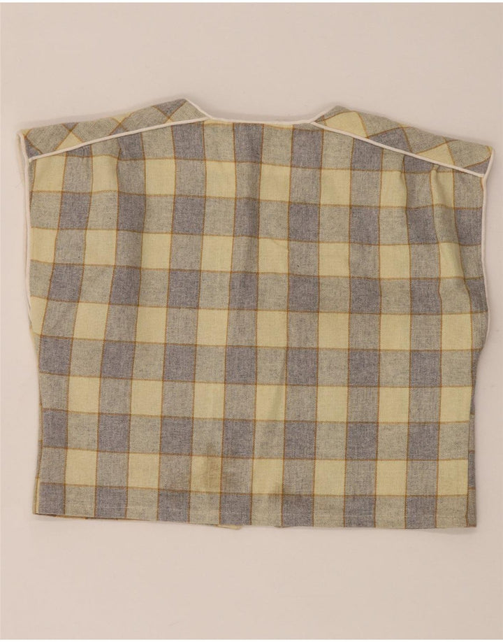 Vintage Womens Oversized Crop Shirt Blouse EU 34 XS Yellow Check