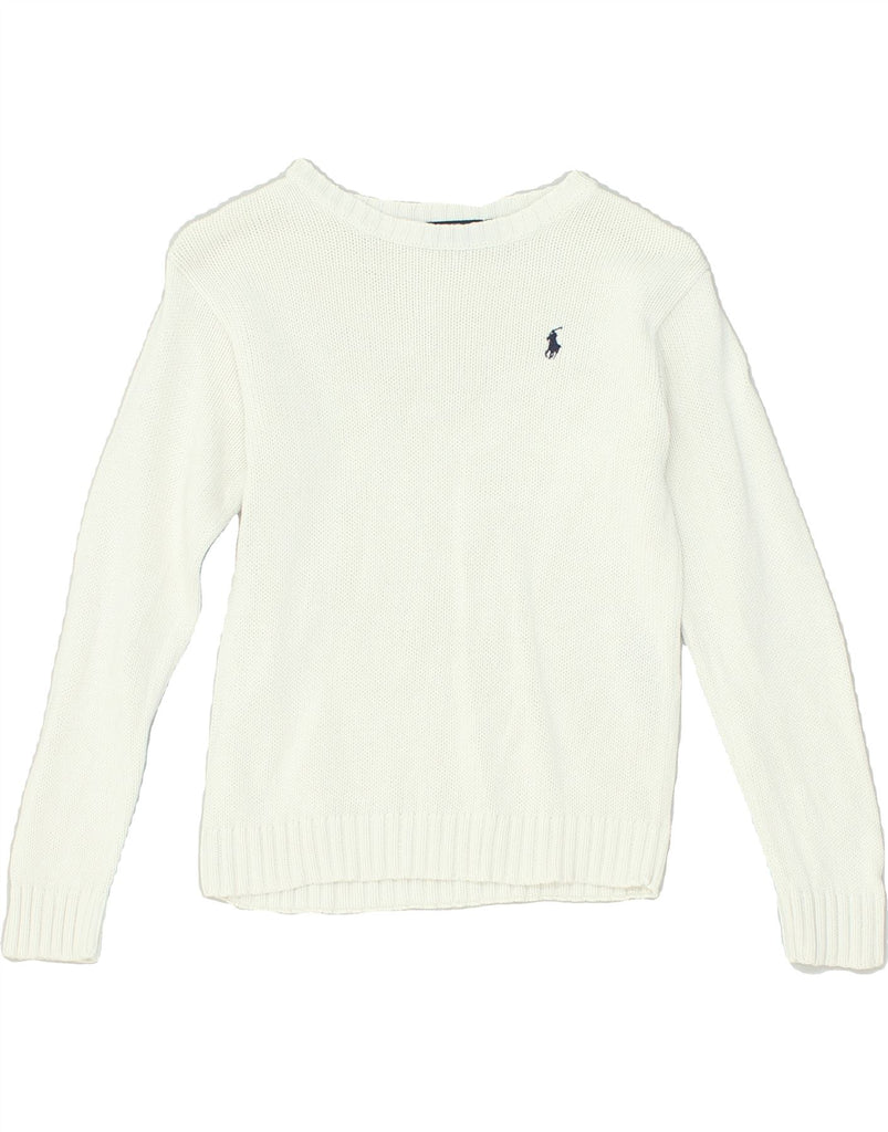 POLO RALPH LAUREN Girls Boat Neck Jumper Sweater 6-7 Years White Cotton | Vintage Polo Ralph Lauren | Thrift | Second-Hand Polo Ralph Lauren | Used Clothing | Messina Hembry 