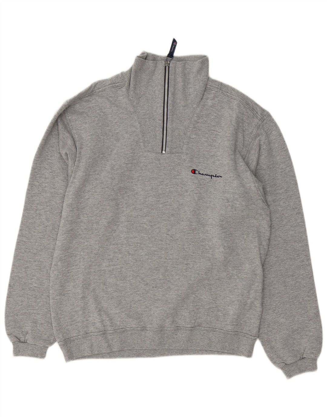 Champion Mens Zip Neck Sweatshirt Jumper Small Grey Flecked Cotton