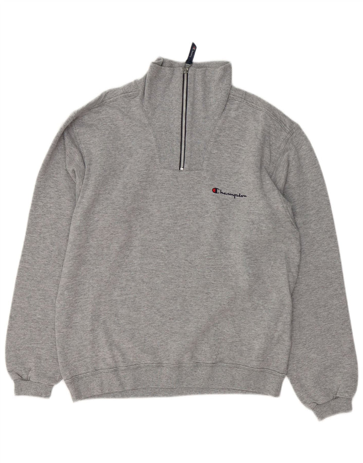 Champion Mens Zip Neck Sweatshirt Jumper Small Grey Flecked Cotton