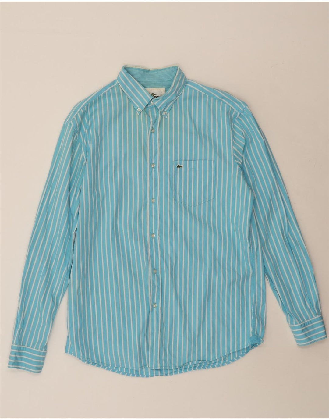 LACOSTE Mens Regular Fit Shirt Size 42 Large Blue Striped Cotton
