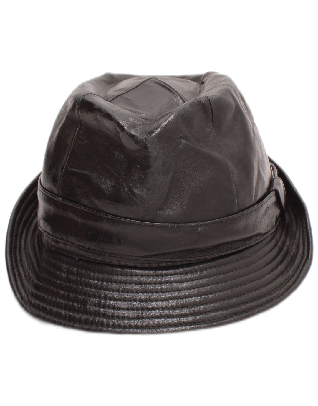 Vintage Mens Leather Fedora Hat Medium Black