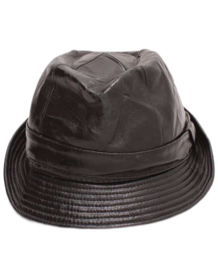 Vintage Mens Leather Fedora Hat Medium Black