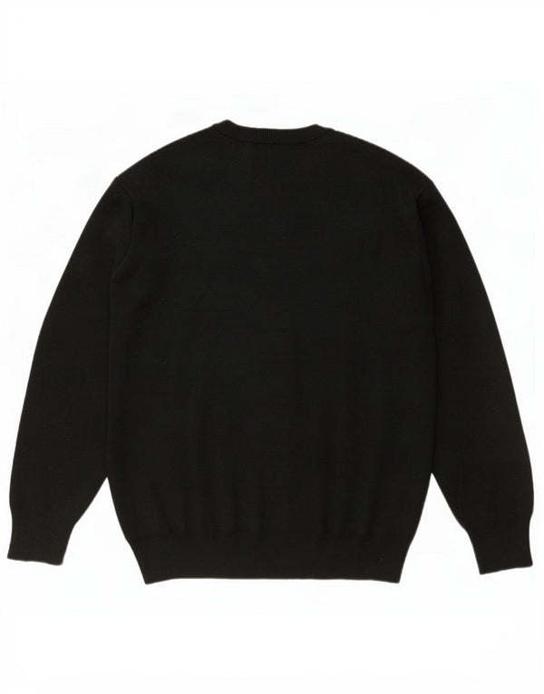 Gabicci Mens V-Neck Jumper Sweater Large Black Striped Wool