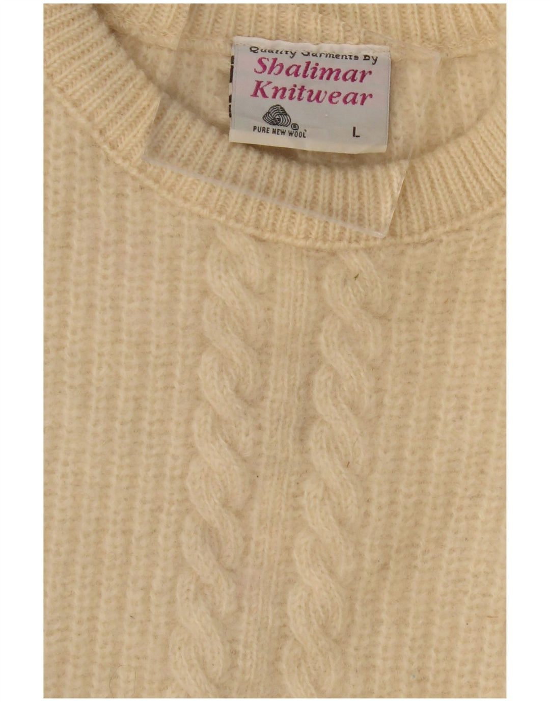 VINTAGE Mens Crew Neck Jumper Sweater Large Beige New Wool