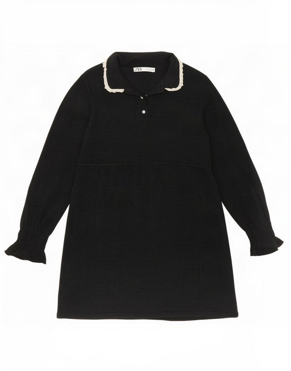 Zara Womens Long Sleeve A-Line Dress UK 14 Large Black Polyester