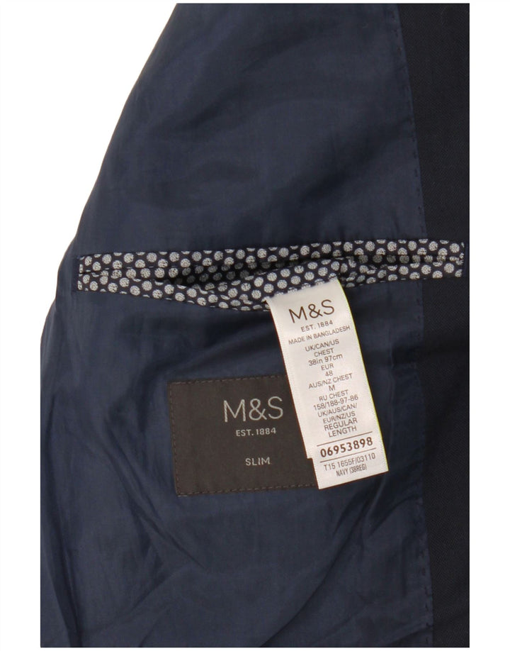 Marks & Spencer Mens 2 Button Slim Blazer Jacket UK 38 Medium Navy Blue