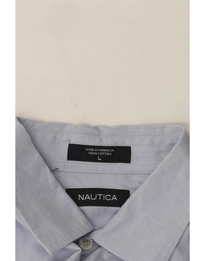 Nautica Mens Shirt Large Blue Check Cotton