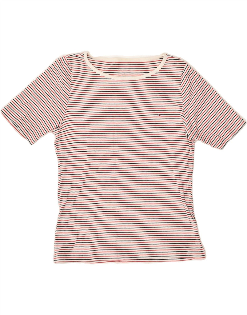 TOMMY HILFIGER Womens T-Shirt Top UK 14 Large Multicoloured Pinstripe | Vintage Tommy Hilfiger | Thrift | Second-Hand Tommy Hilfiger | Used Clothing | Messina Hembry 