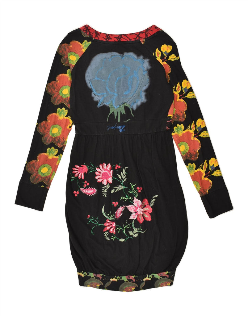 DESIGUAL Womens Graphic Long Sleeve Bodycon Dress UK 14 Large Black Floral | Vintage Desigual | Thrift | Second-Hand Desigual | Used Clothing | Messina Hembry 