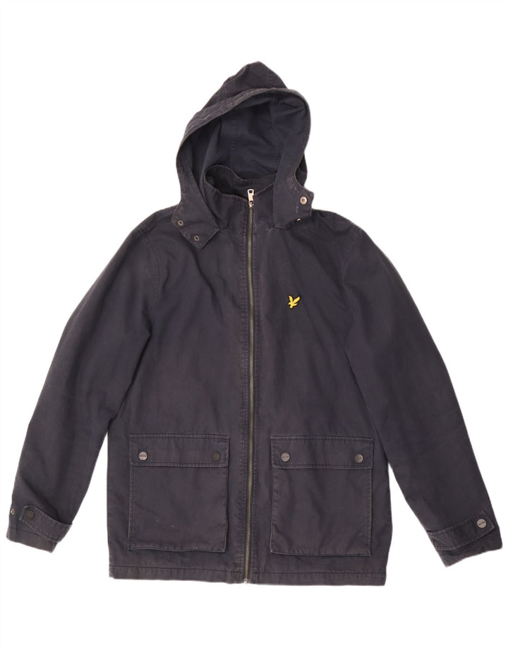 LYLE & SCOTT Mens Hooded Windbreaker Jacket UK 38 Medium Navy Blue Cotton