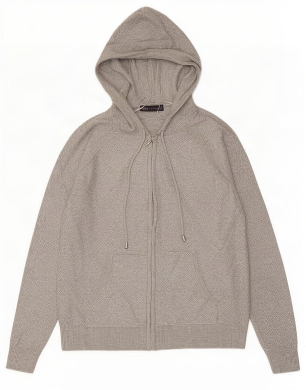 Marks & Spencer Womens Hooded Zip Neck Jumper Sweater UK 14 Medium Grey