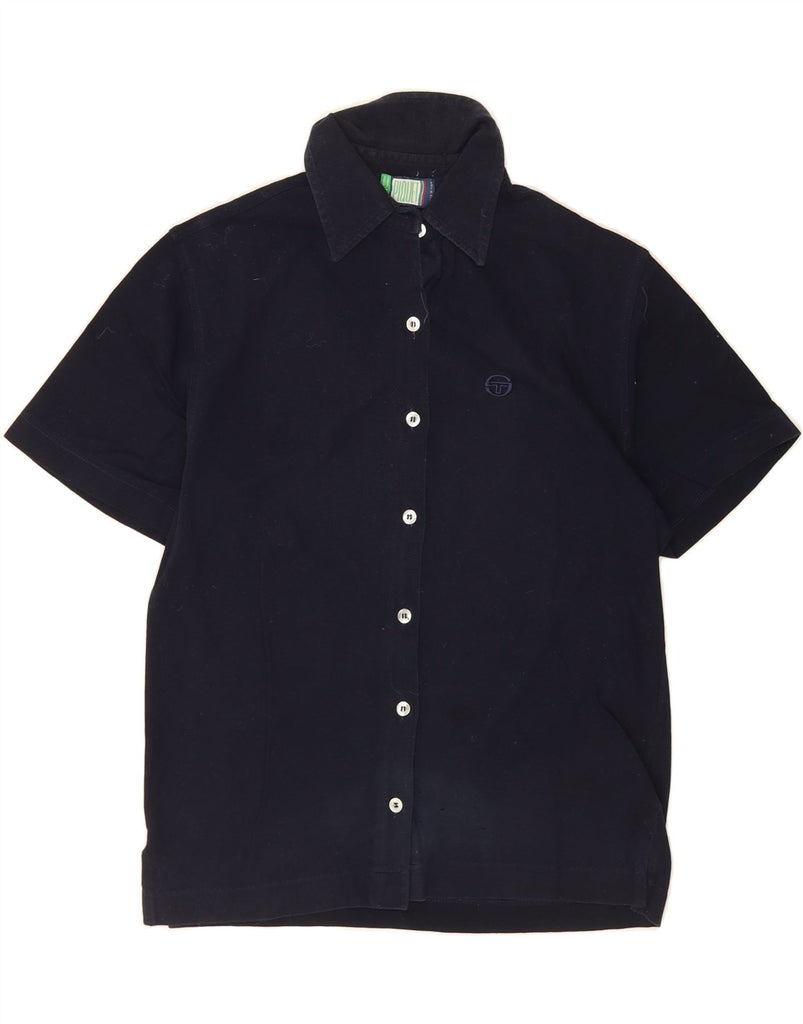 SERGIO TACCHINI Womens Short Sleeve Shirt UK 10 Small Navy Blue Cotton Vintage Sergio Tacchini and Second-Hand Sergio Tacchini from Messina Hembry 