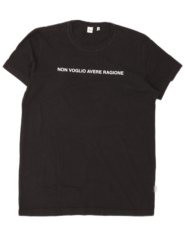 Aspesi Mens Graphic T-Shirt Top XL Black Cotton