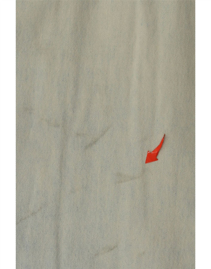 Vintage Mens Short Sleeve Denim Shirt Large Blue Patchwork Retro