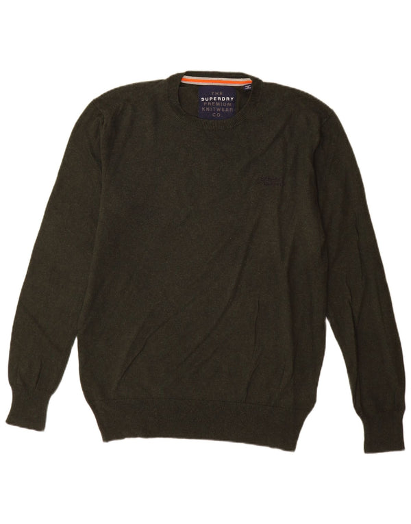Superdry Mens Crew Neck Jumper Sweater Large Green Cotton
