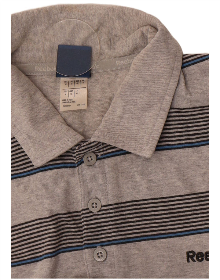 Reebok Mens Polo Shirt Medium Grey Striped Cotton